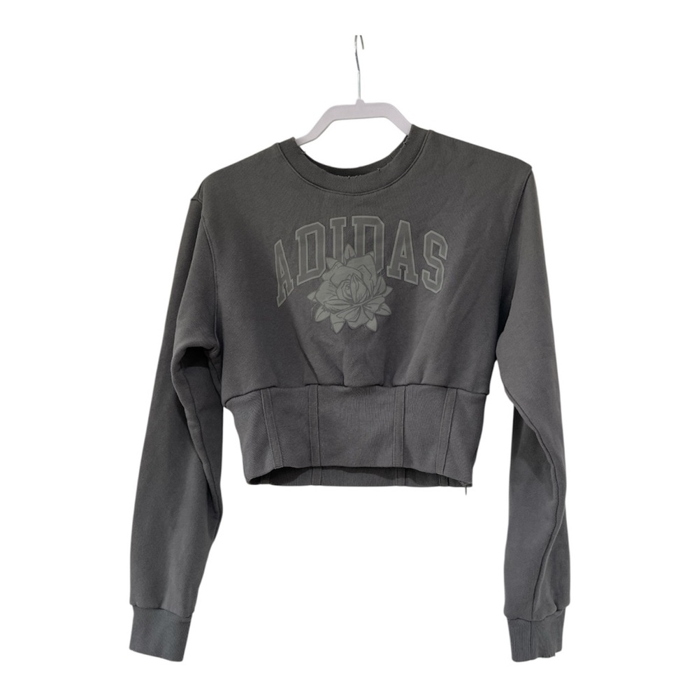 adidas Gray Cropped Crewneck Sweatshirt with Trefoil Tag